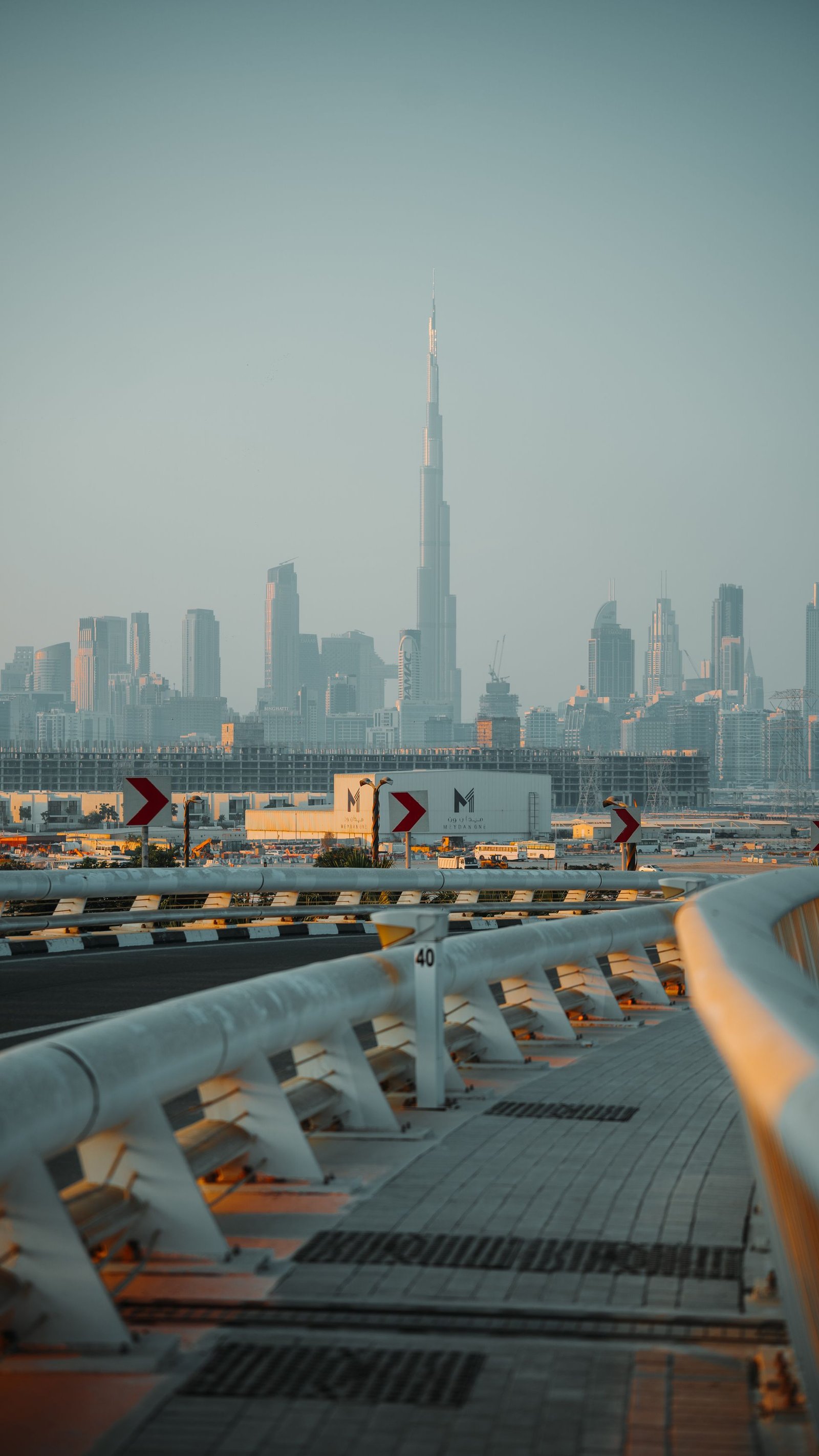 The Burj Khalifa and Dubai skyline at sunrise